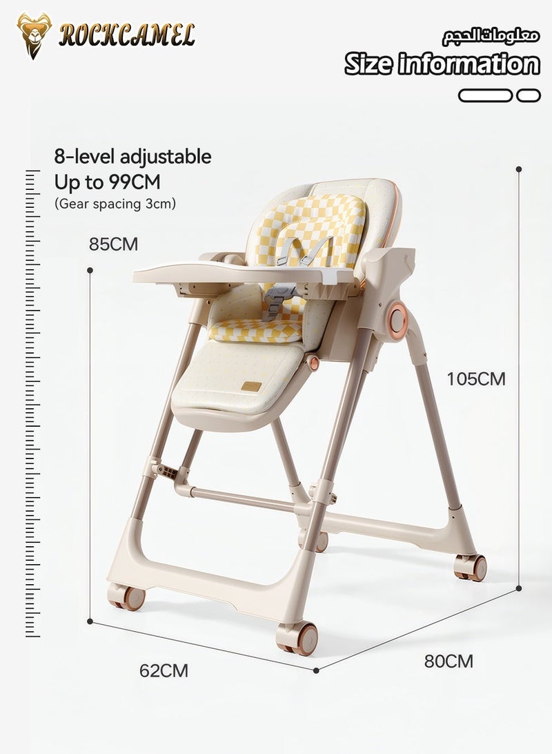 ROCKCAMEL 2-in-1 Electric Baby High Chair & Rocker with Remote Control, 8-Level Rocking Speed & Height Adjustment, Rechargeable Rocking Chair with Wheels, 3-Stage Timer & Music, Foldable Infant Feeding Chair (Khaki) - Image 5